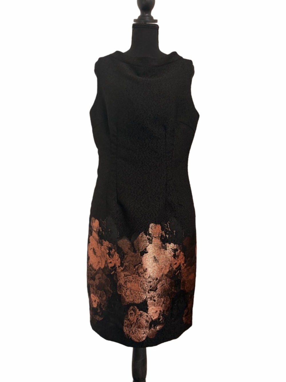 Sara Campbell Black Midi Dress with Bronze Floral Hem